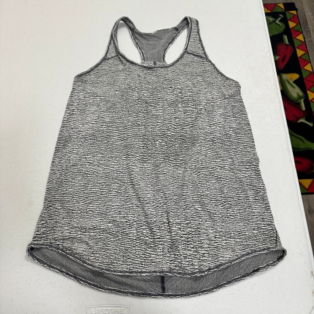 Lululemon Black White Textured Racerback Tank Top Draped Back Size 6 4240